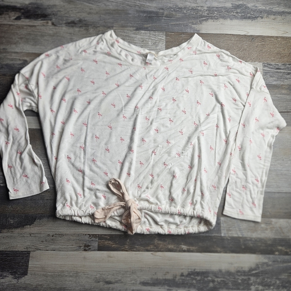 Eberjey Gisele Tencel Modal Slouchy Pajamas PJs Set White with Pink Flamingos S